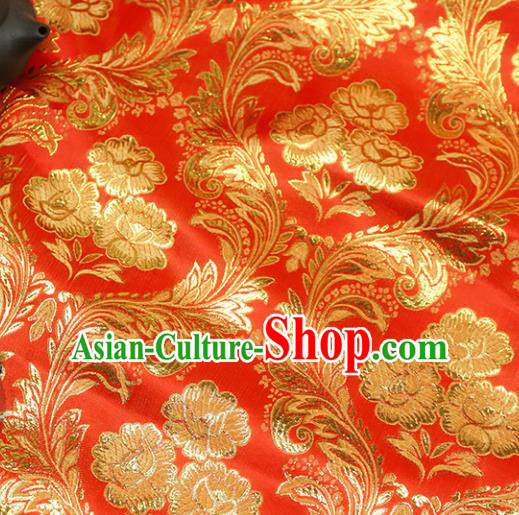 Chinese Traditional Red Brocade Tang Suit Silk Fabric Material Classical Peony Pattern Design Satin Drapery