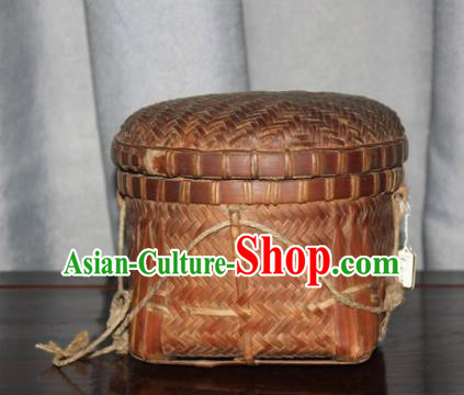 Chinese Ancient Handmade Straw Braid Craft Bamboo Basket Tea Box