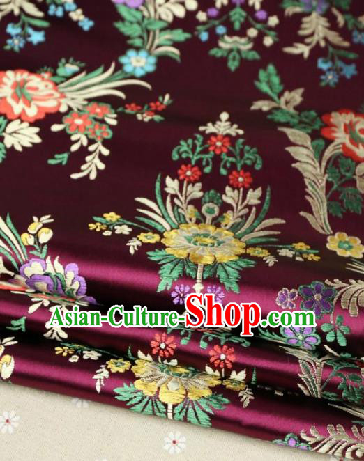 Asian Chinese Traditional Fabric Material Qipao Wine Red Brocade Classical Begonia Pattern Design Satin Drapery