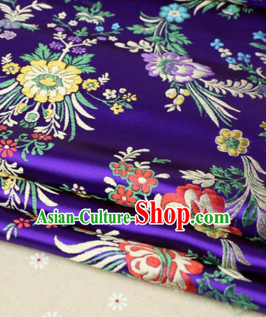 Asian Chinese Traditional Fabric Material Qipao Purple Brocade Classical Begonia Pattern Design Satin Drapery