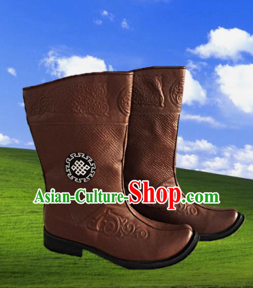 Chinese Traditional Ethnic Shoes Mongolian Minority Nationality Leather Boots for Men