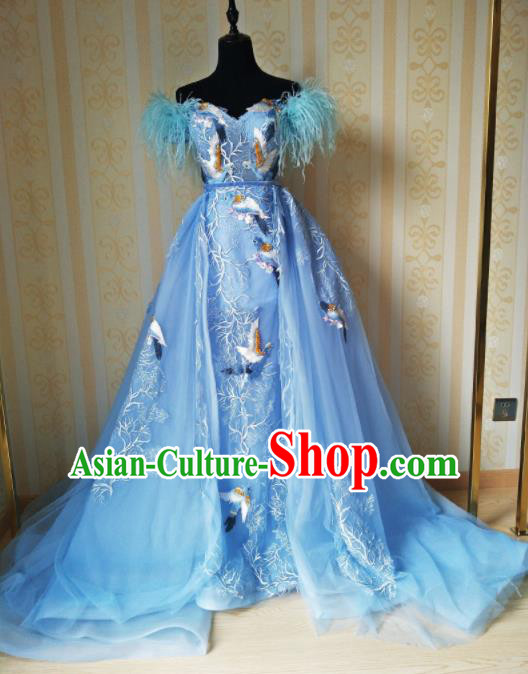 Top Grade Modern Dance Full Dress Stage Performance Embroidered Cranes Costume for Women
