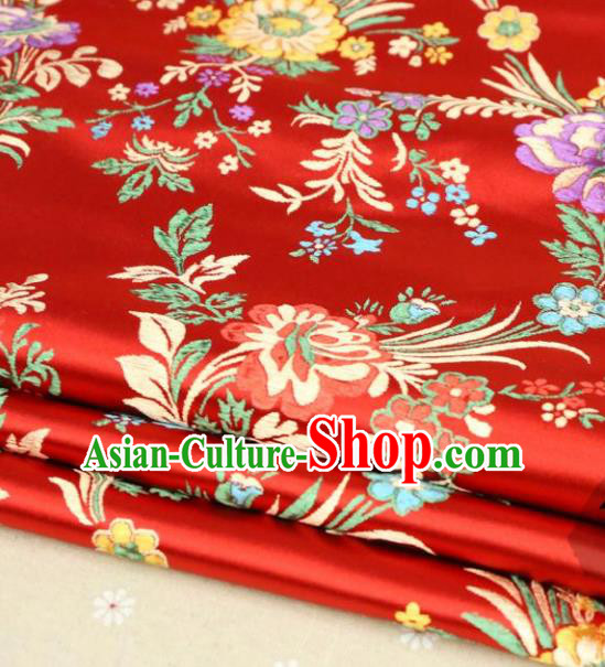 Asian Chinese Traditional Fabric Material Qipao Red Brocade Classical Begonia Pattern Design Satin Drapery