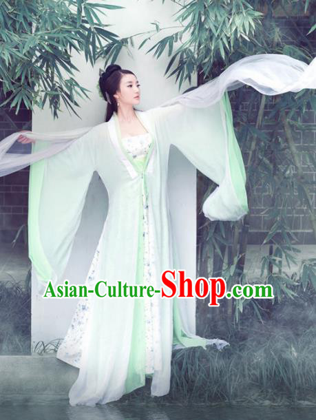 Chinese Traditional Peri Green Hanfu Dress Ancient Princess Embroidered Costumes for Women