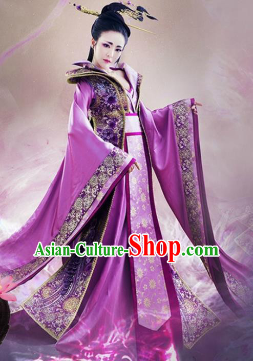 Chinese Traditional Purple Hanfu Dress Ancient Tang Dynasty Imperial Concubine Embroidered Costumes for Women