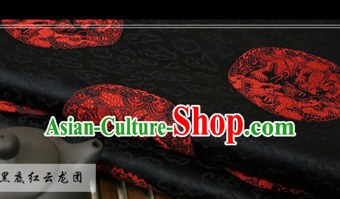 Black Brocade Chinese Traditional Silk Fabric Material Classical Dragon Pattern Design Satin Drapery