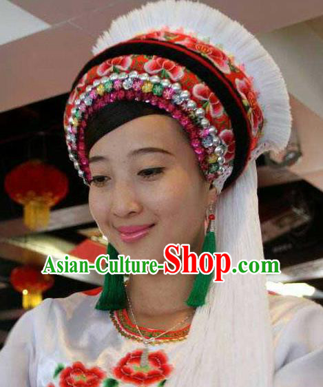 Chinese Traditional Bai Nationality Hair Accessories Bai Ethnic Hat Headwear for Women