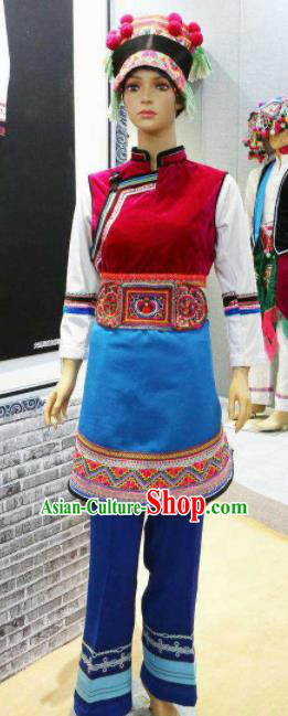 Chinese Traditional Bai Nationality Wedding Costumes Folk Dance Ethnic Dress for Women