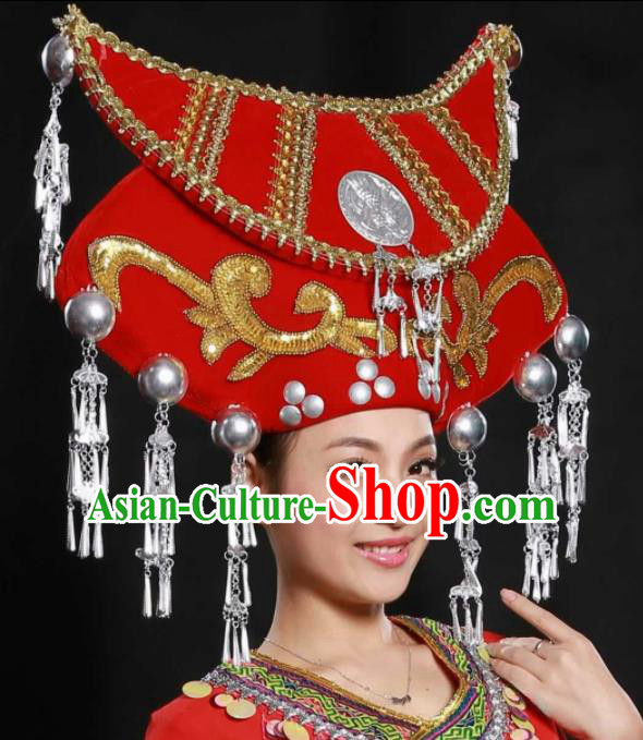 Traditional Chinese Zhuang Nationality Wedding Hat Ethnic Hair Accessories for Women
