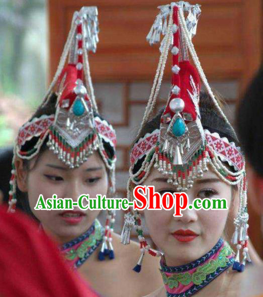 Traditional Chinese She Nationality Wedding Hat Ethnic Folk Dance Hair Accessories for Women