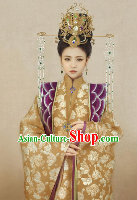 Chinese Ancient Ming Dynasty Palace Hanfu Dress Traditional Drama Empress Embroidered Costumes and Headpiece Complete Set