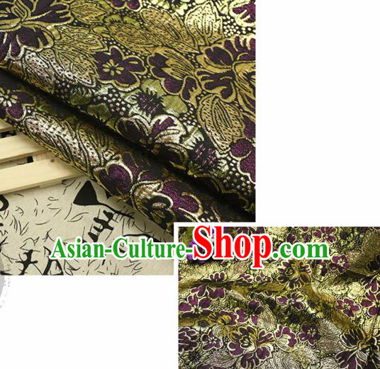 Chinese Traditional Deep Purple Brocade Classical Peony Flowers Pattern Design Silk Fabric Material Satin Drapery