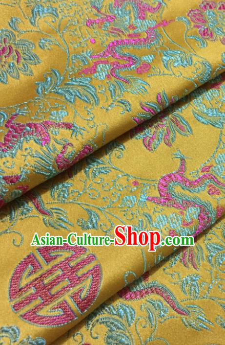 Chinese Traditional Tang Suit Yellow Brocade Classical Dragons Pattern Design Silk Fabric Material Satin Drapery