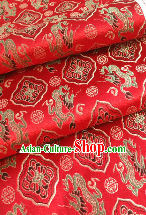 Chinese Traditional Tang Suit Red Brocade Classical Dragons Pattern Design Silk Fabric Material Satin Drapery