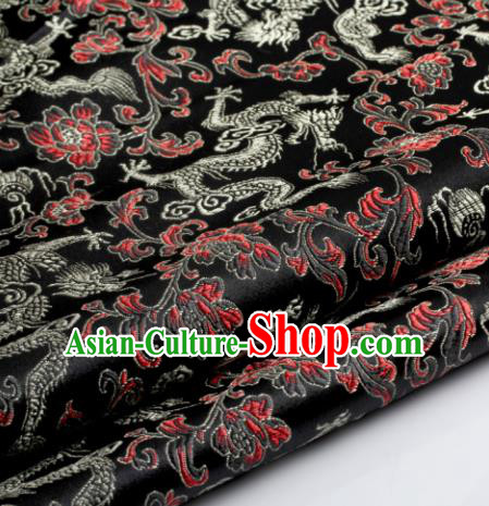 Chinese Traditional Tang Suit Black Brocade Classical Pattern Dragons Design Silk Fabric Material Satin Drapery