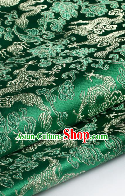 Chinese Traditional Tang Suit Green Brocade Classical Pattern Dragons Design Silk Fabric Material Satin Drapery