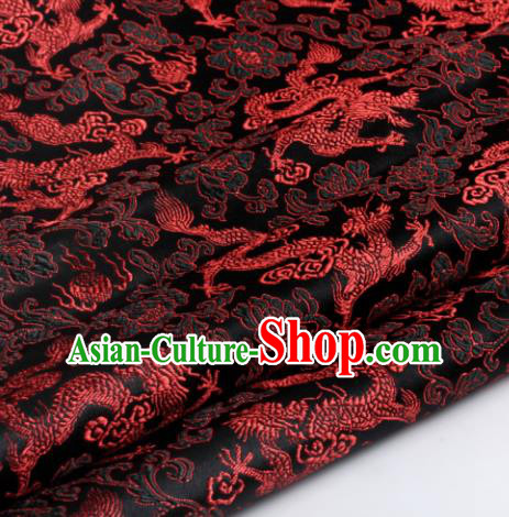 Chinese Traditional Tang Suit Black Brocade Classical Pattern Dragons Design Silk Fabric Material Satin Drapery