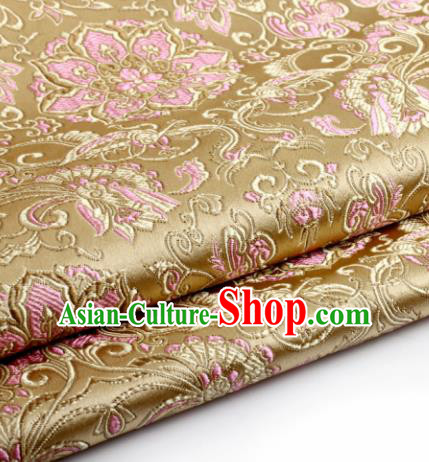 Chinese Traditional Tang Suit Golden Brocade Classical Lotus Pattern Dragons Design Silk Fabric Material Satin Drapery