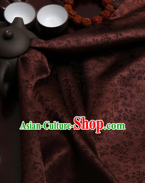 Chinese Traditional Brown Brocade Classical Pattern Design Tang Suit Silk Fabric Material Satin Drapery