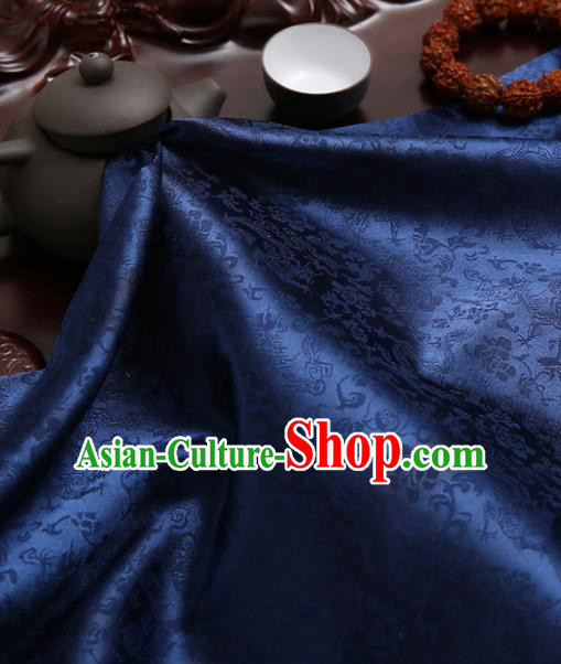 Chinese Traditional Navy Brocade Classical Pattern Design Tang Suit Silk Fabric Material Satin Drapery
