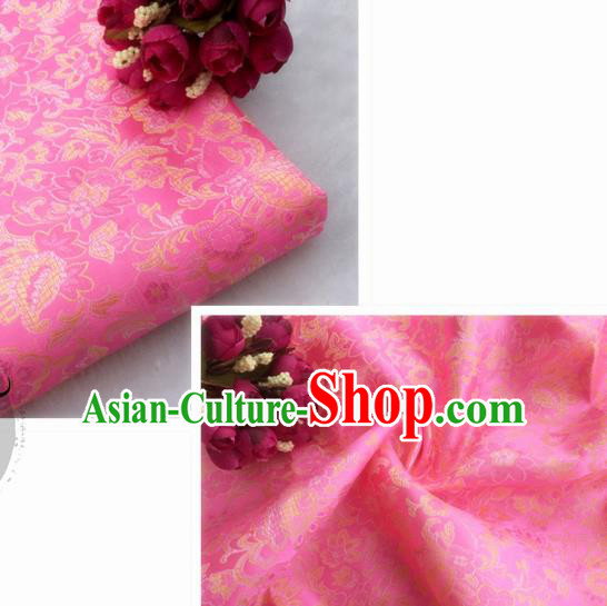 Chinese Traditional Pink Brocade Classical Flowers Pattern Design Silk Fabric Material Satin Drapery