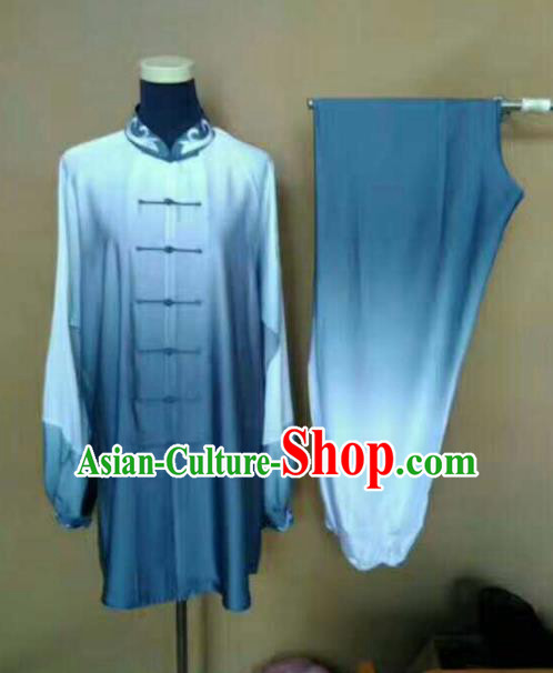 Top Grade Martial Arts Blue Costumes Professional Kung Fu Tai Chi Clothing for Adults