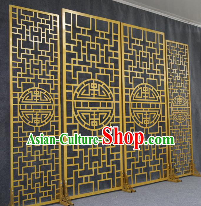 Chinese Traditional Wedding Golden Folding Screen Films Props Iron Floor Screen