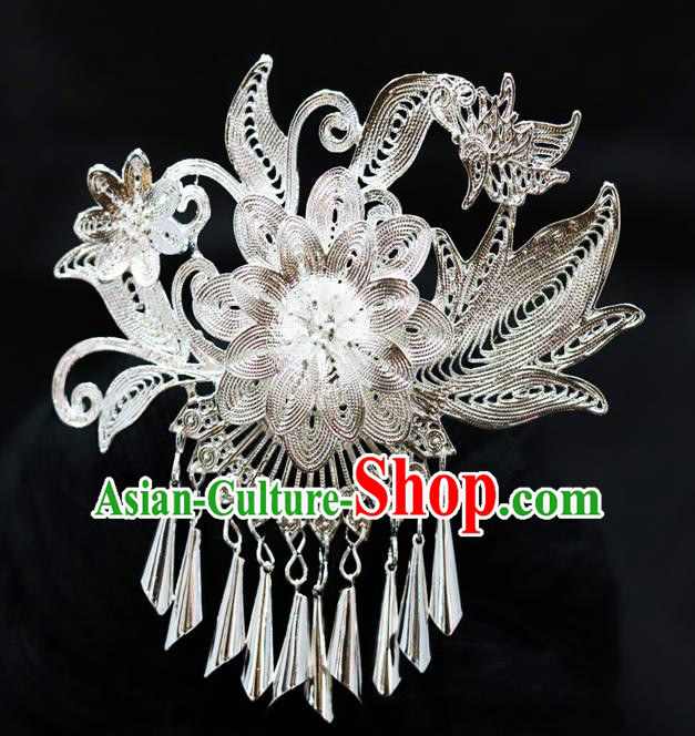 Chinese Traditional Miao Nationality Wedding Hair Accessories Sliver Hairpins for Women