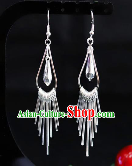 Chinese Traditional Miao Nationality Ear Accessories Wedding Sliver Earrings for Women