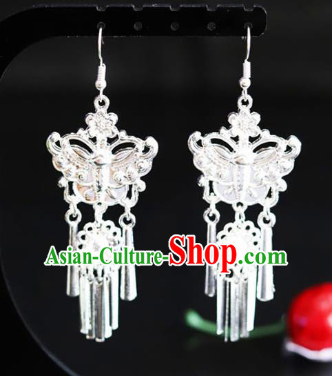 Chinese Traditional Miao Nationality Sliver Ear Accessories Wedding Butterfly Earrings for Women