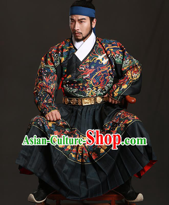 Chinese Traditional Ming Dynasty Imperial Bodyguard Clothing Ancient Blads Embroidered Black Costumes for Men