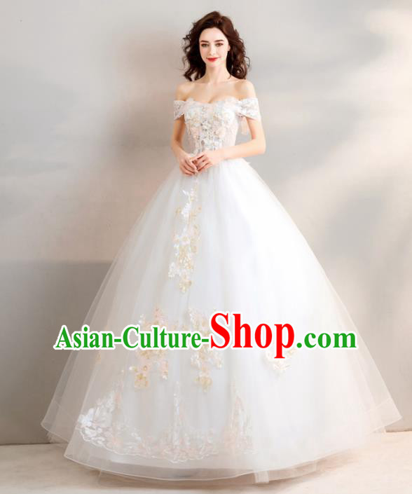 Top Grade Handmade Wedding Costumes Princess Wedding Gown Bride White Veil Full Dress for Women