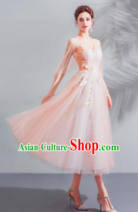 Top Grade Handmade Catwalks Costumes Compere Pink Veil Full Dress for Women