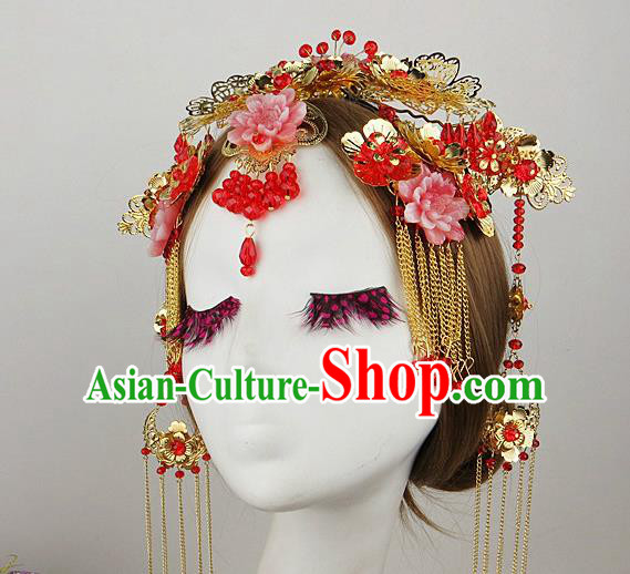 Chinese Traditional Xiuhe Suit Hair Accessories Wedding Bride Hairpins Hair Crown for Women