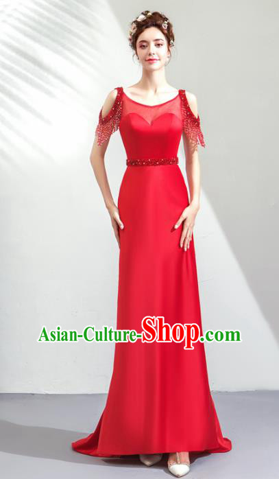 Top Grade Handmade Catwalks Costumes Compere Bride Red Full Dress for Women