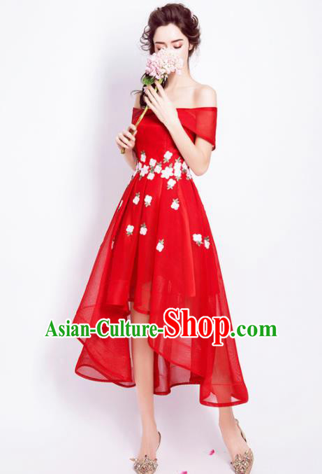 Top Grade Handmade Compere Costume Catwalks Red Veil Formal Dress for Women