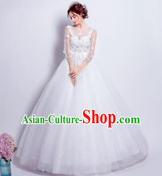 Top Grade Fancy White Wedding Dress Handmade Princess Wedding Gown for Women