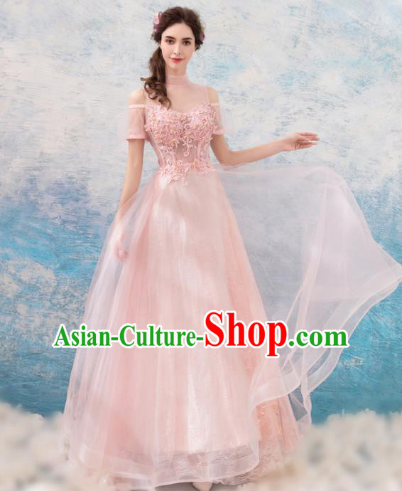 Top Grade Handmade Compere Pink Costume Catwalks Formal Dress for Women