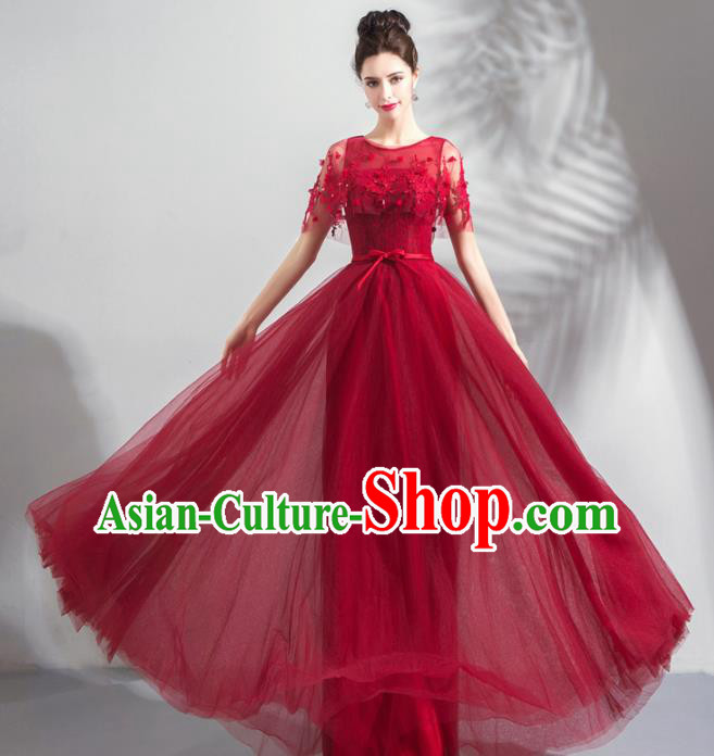 Top Grade Handmade Compere Wine Red Veil Costume Catwalks Formal Dress for Women