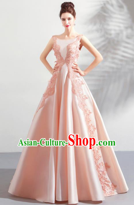 Top Grade Compere Embroidered Costume Handmade Catwalks Pink Formal Dress for Women