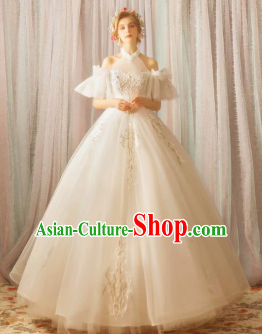 Handmade Top Grade Princess Wedding Dress Fancy Embroidered White Wedding Gown for Women