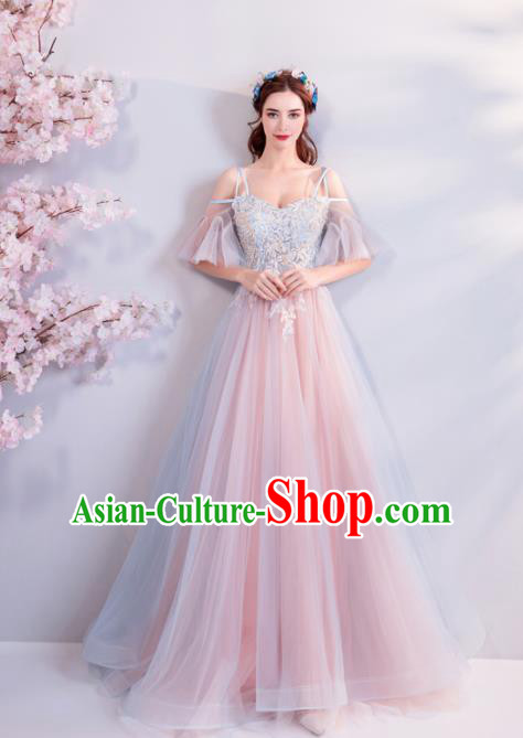 Top Grade Compere Blue Veil Formal Dress Handmade Catwalks Bride Costume for Women