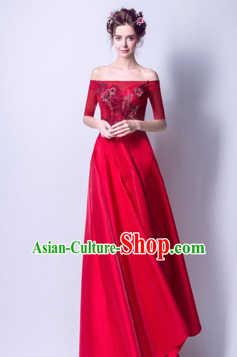 Top Grade Handmade Compere Costume Catwalks Toast Red Formal Dress for Women