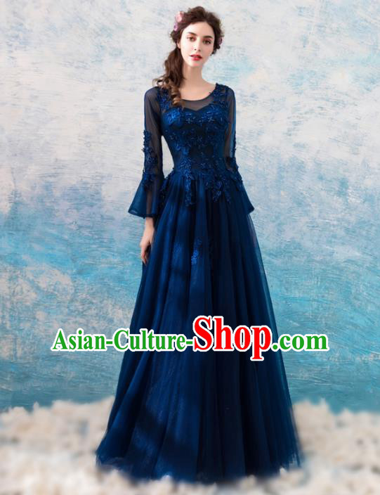 Top Grade Handmade Compere Costume Catwalks Navy Lace Formal Dress for Women