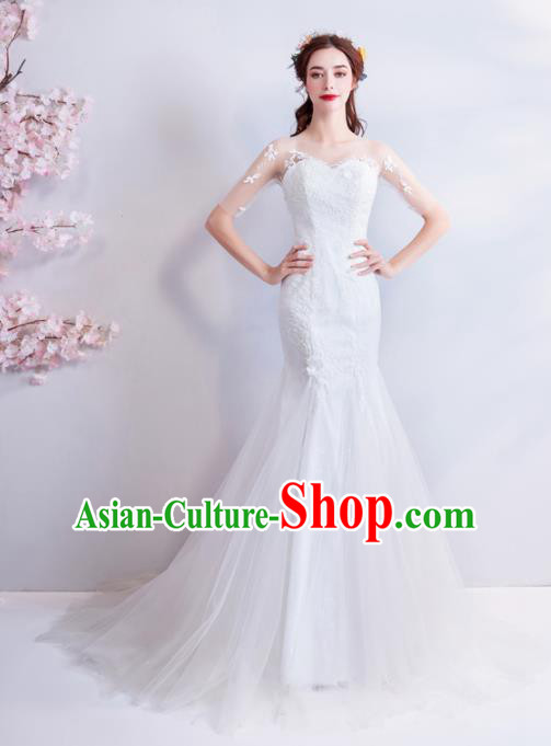 Handmade Princess Embroidered White Veil Wedding Dress Fancy Wedding Gown for Women