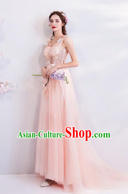 Top Grade Handmade Compere Costume Catwalks Pink Lace Formal Dress for Women