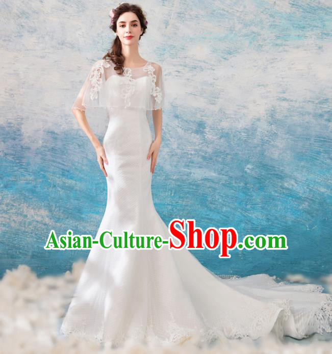 Handmade Princess Trailing Wedding Dress Fancy Embroidered Wedding Gown for Women