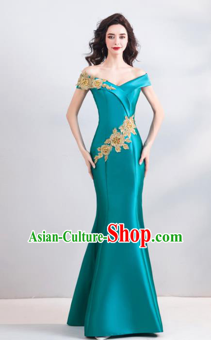 Top Grade Compere Costume Handmade Catwalks Green Formal Dress for Women
