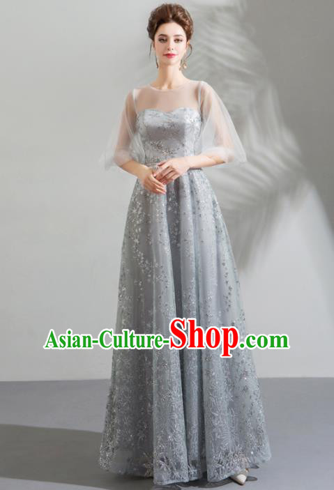 Top Grade Compere Grey Costume Handmade Catwalks Formal Dress for Women