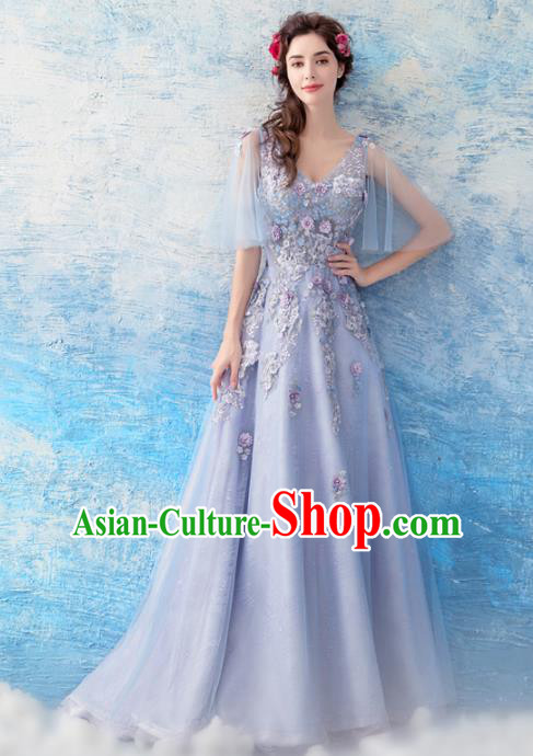 Top Grade Compere Blue Formal Dress Handmade Catwalks Angel Full Dress for Women